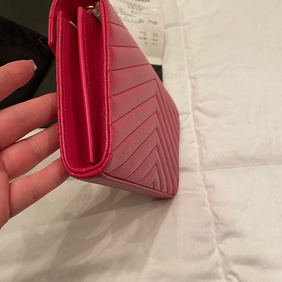 SAINT LAURENT Cassandre Envelope Chain matelassé textured  YSL Wallet on a Chain. Brand New